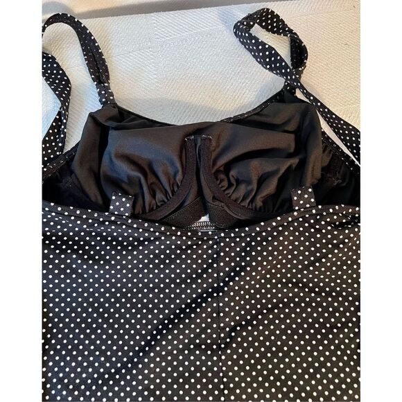 Land’s End Halter Tankini Top Bathing Suit Black White Polka Dot Women’s Size 8 - Picture 8 of 10